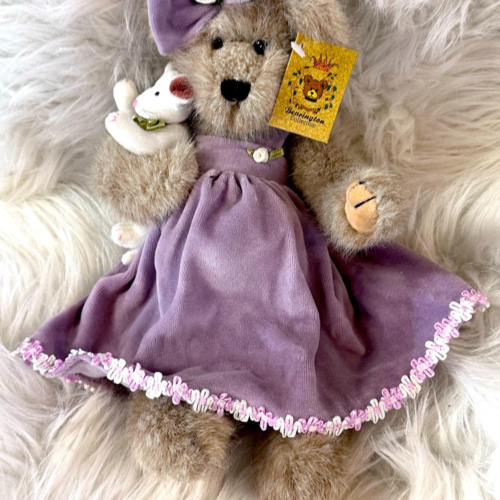 Vintage‎ Bearington Collection Lavender and White Stuffed Animal with Lace Dress